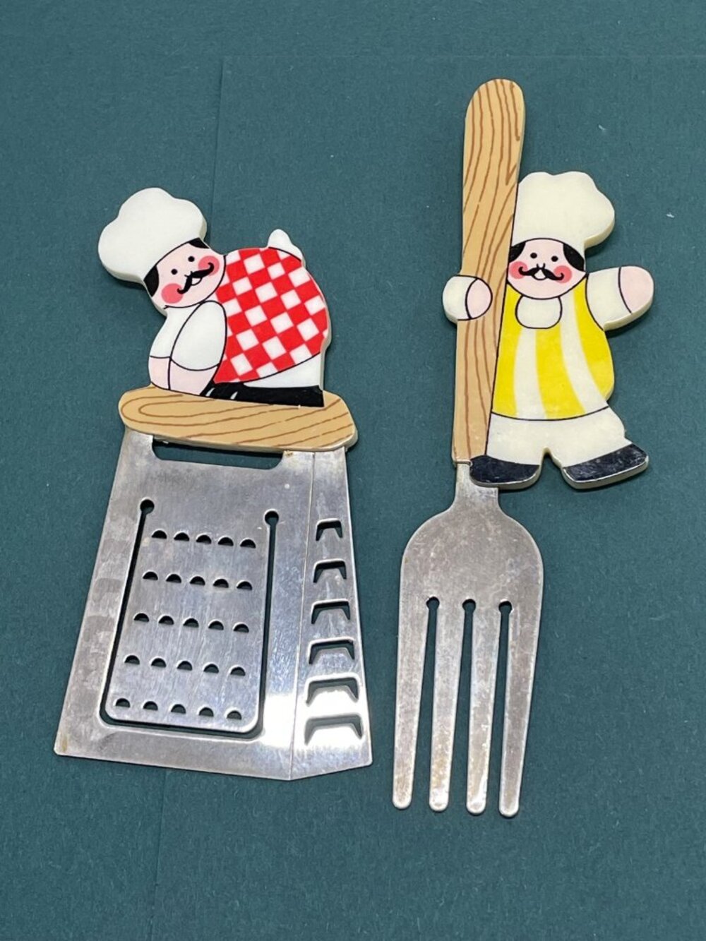Vintage Cartoon Chef Refrigerator Magnet Lot Of 2 Kitchen Utensils Magnets